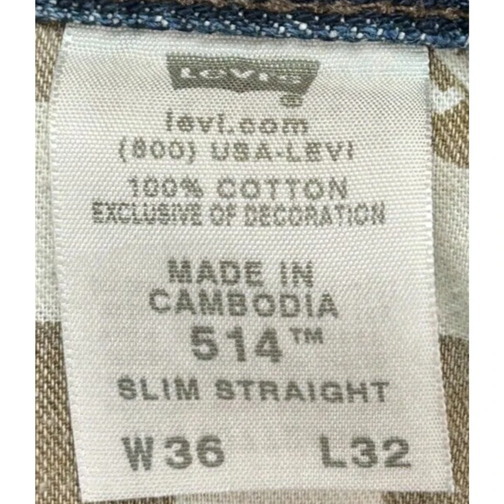 Levis 514 Jeans Mens‎ 36X32 Blue Denim Whisker Measures 35X32 Slim Straight